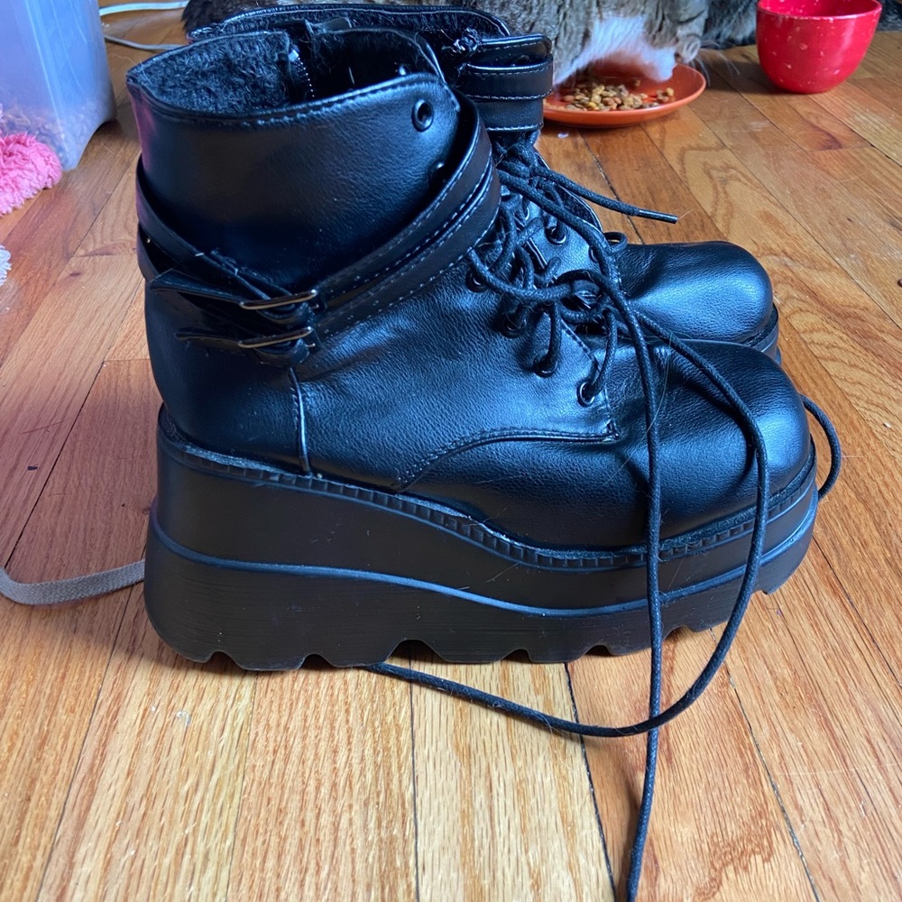 Black Platform Lace-Up Boots